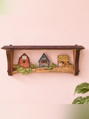 Vintage Wood Bird Houses Wall Shelf Handmade  Birds Country Boho Decor  16”